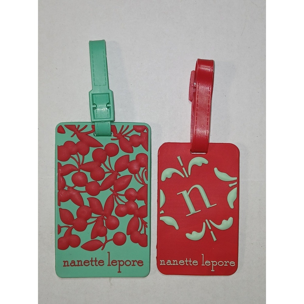 NANETTE‎ LEPORE Luggage Tag Red Mint-Green Rubber-like With Embossed Logo LOT 2
